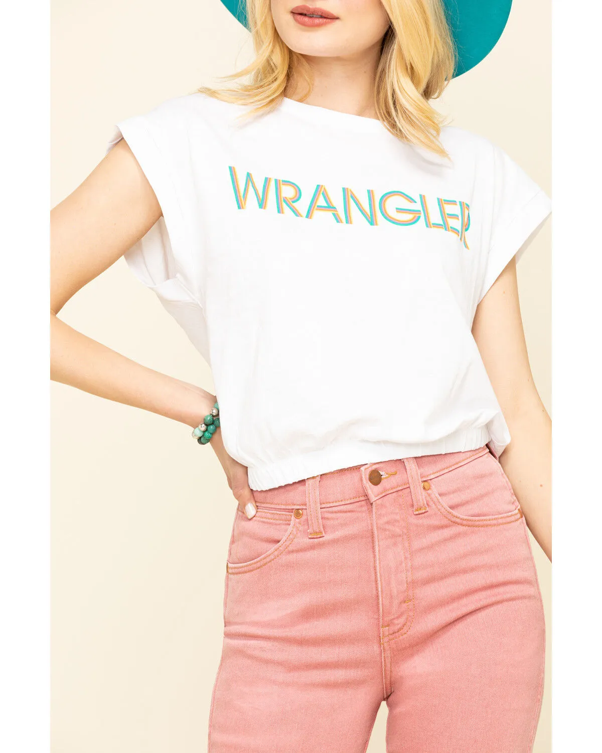 Wrangler Modern Women's White Logo High Rib Cropped Tee