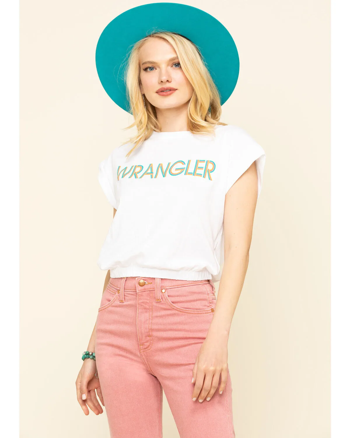 Wrangler Modern Women's White Logo High Rib Cropped Tee