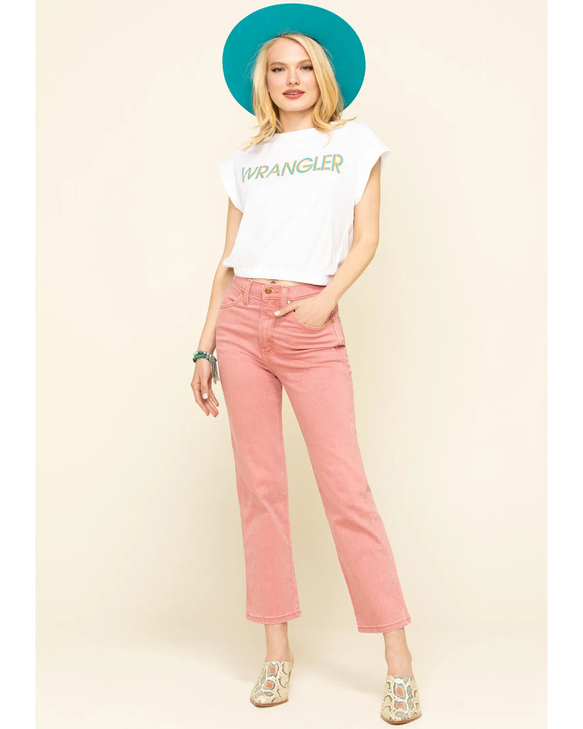 Wrangler Modern Women's White Logo High Rib Cropped Tee